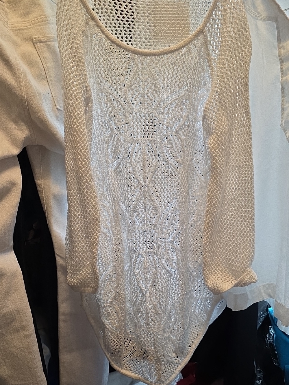 JEANNE PIERRE White Crochet Knit Tank Top